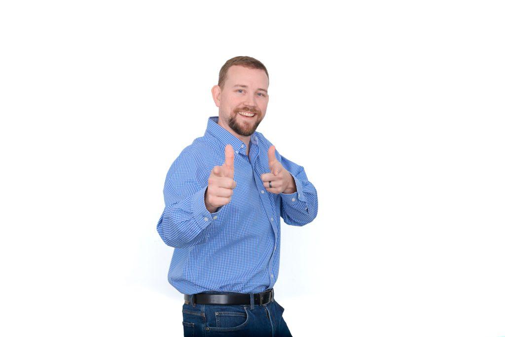 brady west snapping finger guns at the camera